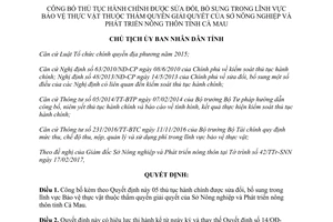 Quyết định 316/QĐ-UBND công bố thủ tục hành chính Bảo vệ thực vật Sở Nông nghiệp Cà Mau 2017