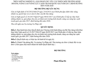 Quyết định 104/QĐ-BXD hành động thực hiện 19-2017/NQ-CP cải thiện môi trường kinh doanh 2017