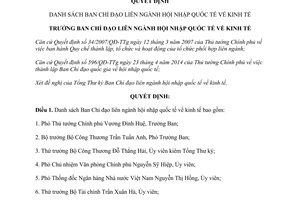 Quyết định 114/QĐ-BCĐLNKT danh sách Ban Chỉ đạo liên ngành hội nhập quốc tế về kinh tế 2017