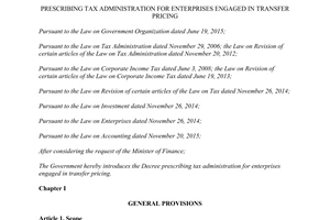 Decree 20/2017/ND-CP prescribing tax administration for enterprises engaged transfer pricing