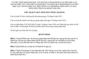 Quyết định 176/QĐ-UBND Danh mục văn bản quy phạm pháp luật Hội đồng Ủy ban Cao Bằng 2016 2017
