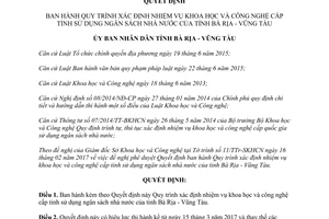 Quyết định 06/2017/QĐ-UBND nhiệm vụ khoa học công nghệ ngân sách nhà nước Bà Rịa Vũng Tàu
