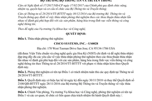 Quyết định 215/QĐ-BTTTT thừa nhận phòng thử nghiệm 2017