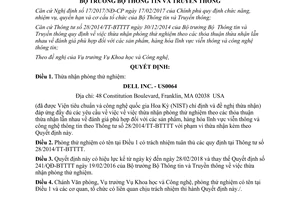 Quyết định 213/QĐ-BTTTT thừa nhận phòng thử nghiệm 2017