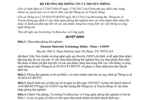 Quyết định 199/QĐ-BTTTT thừa nhận phòng thử nghiệm 2017