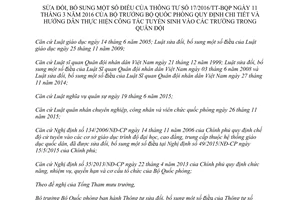 Thông tư 42/2017/TT-BQP sửa đổi 17/2016/TT-BQP thực hiện công tác tuyển sinh vào trường trong Quân đội