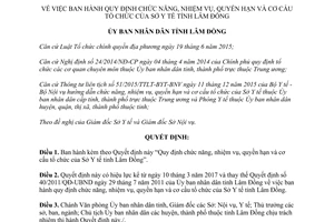 Quyết định 06/2017/QĐ-UBND chức năng nhiệm vụ quyền hạn cơ cấu tổ chức Sở Y tế Lâm Đồng