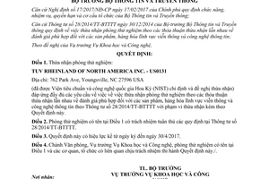 Quyết định 207/QĐ-BTTTT thừa nhận phòng thử nghiệm 2017