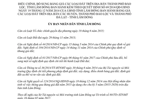 Quyết định 10/2017/QĐ-UBND điều chỉnh Bảng giá đất thành phố Bảo Lộc theo 69/2014/QĐ-UBND Lâm Đồng