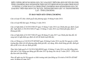 Quyết định 09/2017/QĐ-UBND điều chỉnh Bảng giá đất huyện Di Linh kèm 69/2014/QĐ-UBND Lâm Đồng