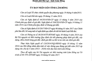 Quyết định 07/2017/QĐ-UBND Bảng giá đất điều chỉnh huyện Đức Trọng theo 69/2014/QĐ-UBND Lâm Đồng