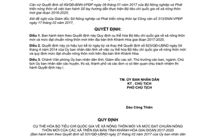 Quyết định 531/QĐ-UBND tiêu chí quốc gia xã nông thôn mới mức đạt chuẩn nông thôn mới Khánh Hòa 2017