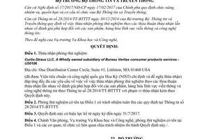 Quyết định 202/QĐ-BTTTT thừa nhận phòng thử nghiệm 2017