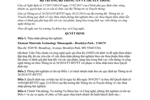 Quyết định 203/QĐ-BTTTT thừa nhận phòng thử nghiệm 2017