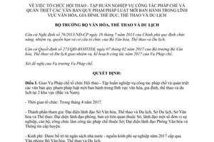 Quyết định 578/QĐ-BVHTTDL tổ chức Hội thảo Tập huấn nghiệp vụ công tác pháp chế 2017