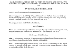 Quyết định 255/QĐ-UBND cải thiện môi trường kinh doanh nâng cao năng lực cạnh tranh Hòa Bình 2017