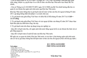 Thông báo 715/TB-KBNN tỷ giá hạch toán ngoại tệ tháng 03 năm 2017