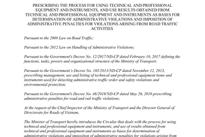 Circular 06/2017/TT-BGTVT using technical professional equipment determination administrative violations