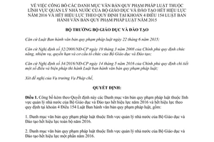 Quyết định 582/QĐ-BGDĐT công bố Danh mục văn bản quy phạm pháp luật hết hiệu lực 2017