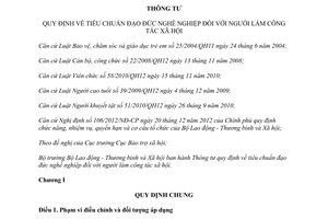 Thông tư 01/2017/TT-BLĐTBXH tiêu chuẩn đạo đức nghề nghiệp người làm công tác xã hội