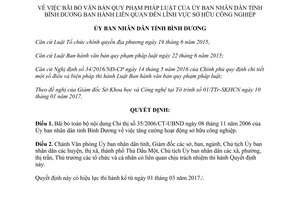 Quyết định 02/2017/QĐ-UBND bãi bỏ 35/2006/CT-UBND tăng cường sở hữu công nghiệp Bình Dương