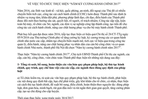 Chỉ thị 01/CT-UBND tổ chức thực hiện Năm kỷ cương hành chính Hà Nội 2017