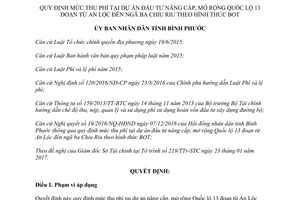 Quyết định 07/2017/QĐ-UBND mức thu phí tại dự án nâng cấp mở rộng Quốc lộ 13 Bình Phước