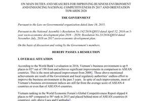 Resolution 19-2017/NQ-CP measures improving business environment enhancing national competitiveness