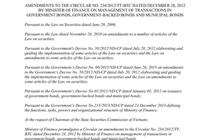 Circular 10/2017/TT-BTC amend 234/2012/TT-BTC transactions government bonds municipal bonds