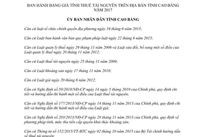 Quyết định 04/2017/QĐ-UBND Bảng giá tính thuế tài nguyên Cao Bằng