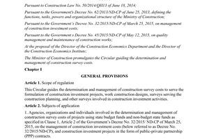 Circular 01/2017/TT-BXD guiding determination management of construction survey costs
