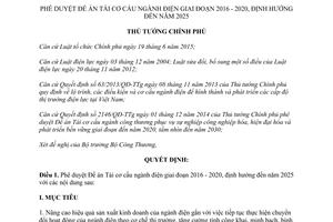 Quyết định 168/QĐ-TTg Đề án Tái cơ cấu ngành điện 2016 2020 định hướng đến 2025 2017