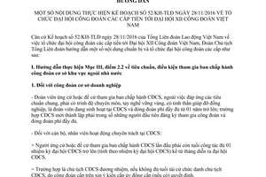 Hướng dẫn 132/HD-TLĐ thực hiện 52/KH-TLĐ tổ chức đại hội công đoàn các cấp 2017