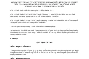Thông tư 11/2017/TT-BTC vốn ngân sách địa phương ủy thác qua Ngân hàng Chính sách cho vay người nghèo
