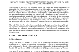 Thông báo 67/TB-VPCP kết luận của Phó Thủ tướng tại buổi làm việc tại tỉnh Lào Cai 2017