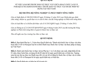 Quyết định 278/QĐ-BNN-BVTV loại bỏ thuốc bảo vệ thực vật chứa hoạt chất 2.4 d paraquat 2017