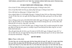 Quyết định 03/2017/QĐ-UBND làm việc buổi sáng ngày thứ bảy giải quyết thủ tục hành chính Vũng Tàu