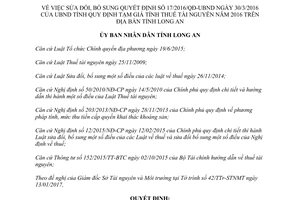Quyết định 05/2017/QĐ-UBND sửa đổi 17/2016/QĐ-UBND tạm giá tính thuế tài nguyên Long An
