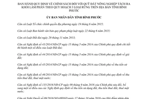 Quyết định 08/2017/QĐ-UBND chính sách quỹ đất nông nghiệp tách ra khỏi lâm phần Bình Phước