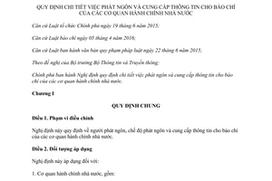 Nghị định 09/2017/NĐ-CP phát ngôn cung cấp thông tin cho báo chí của các cơ quan hành chính nhà nước