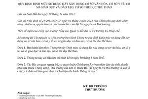 Thông tư 01/2017/TT-BTNMT Định mức sử dụng đất xây dựng cơ sở văn hóa y tế giáo dục