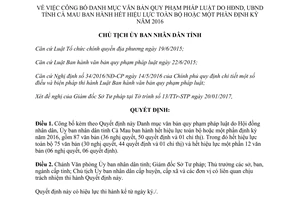 Quyết định 228/QĐ-UBND công bố Danh mục văn bản quy phạm pháp luật hết hiệu lực Cà Mau 2017