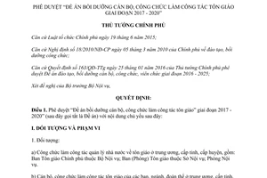 Quyết định 174/QĐ-TTg phê duyệt đề án bồi dưỡng cán bộ công chức làm công tác tôn giáo 2017 2020