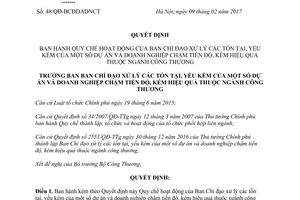Quyết định 48/QĐ-BCĐDADNCT Quy chế hoạt động Ban Chỉ đạo xử lý các tồn tại yếu kém dự án 2017