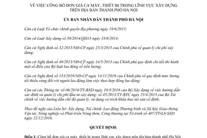 Quyết định 689/QĐ-UBND công bố đơn giá ca máy thiết bị trong lĩnh vực xây dựng Hà Nội 2017