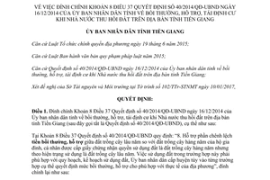 Quyết định 181/QĐ-UBND đính chính 40/2014/QĐ-UBND hỗ trợ tái định cư Tiền Giang 2017