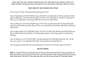 Quyết định 240/QĐ-UBND công bố thủ tục hành chính sửa đổi bổ sung trong lĩnh vực Điện Cà Mau 2017