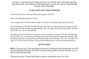 Quyết định 04/2017/QĐ-UBND ủy quyền quyết định giá đất cụ thể tính bồi thường khi thu hồi đất Vĩnh Phúc