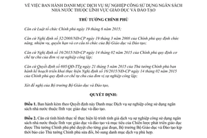 Quyết định 186/QĐ-TTg Dịch vụ sự nghiệp công sử dụng ngân sách nhà nước lĩnh vực giáo dục 2017