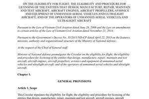 Circular 35/2017/TT-BQP ligibility flight eligibility procedure licensing entities design manufacture